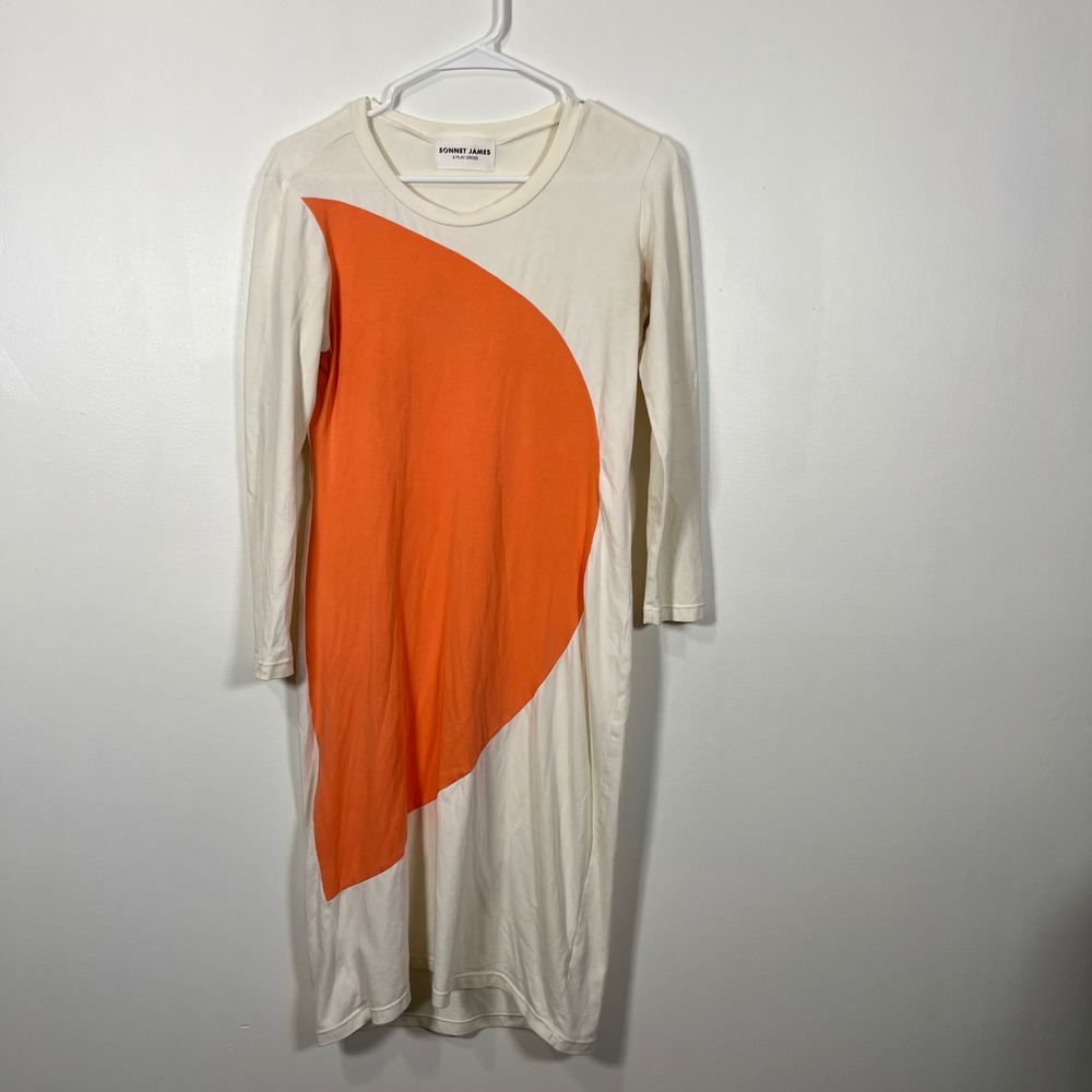 Sonnet James Womens A Play Dress Geometric Circle Long Sleeve Cream Orange S
